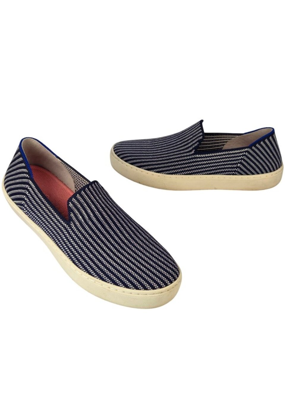 Rothy's Riviera Pinstripe Slip-On Sneakers Blue & White Size 6.5